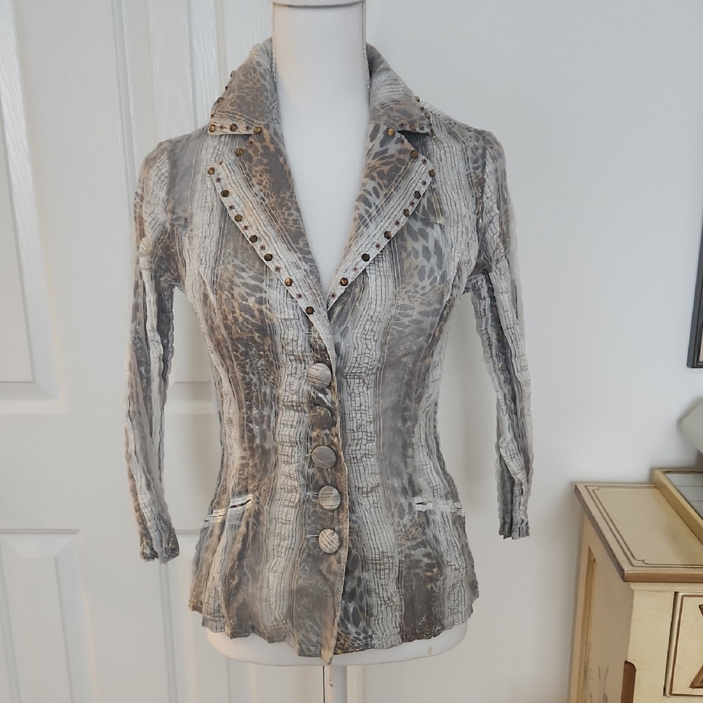 *Alberto Makali Mesh Leopard Blazer Small Designer Glam